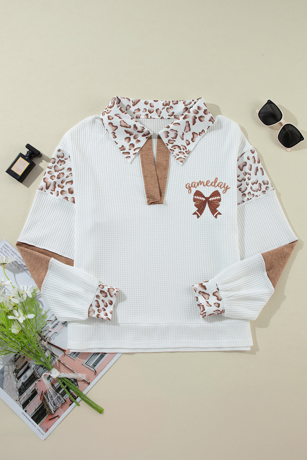 Game Day Bow Embroidered Patchwork Top