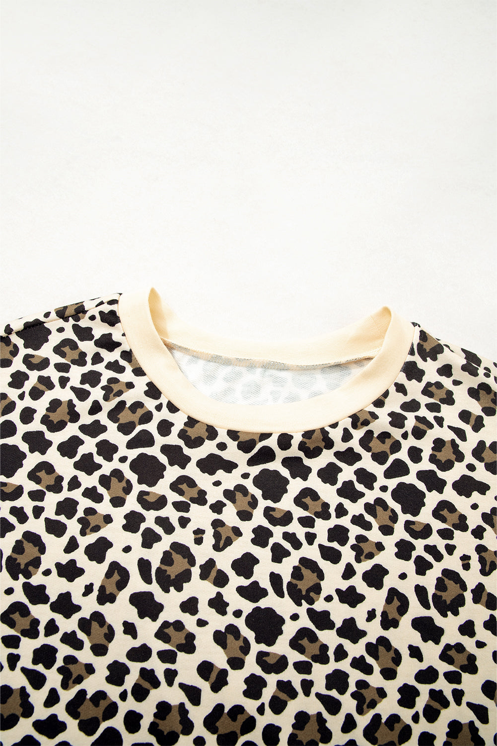 Brown Leopard Print Contrast Trim Two Piece Shorts Set