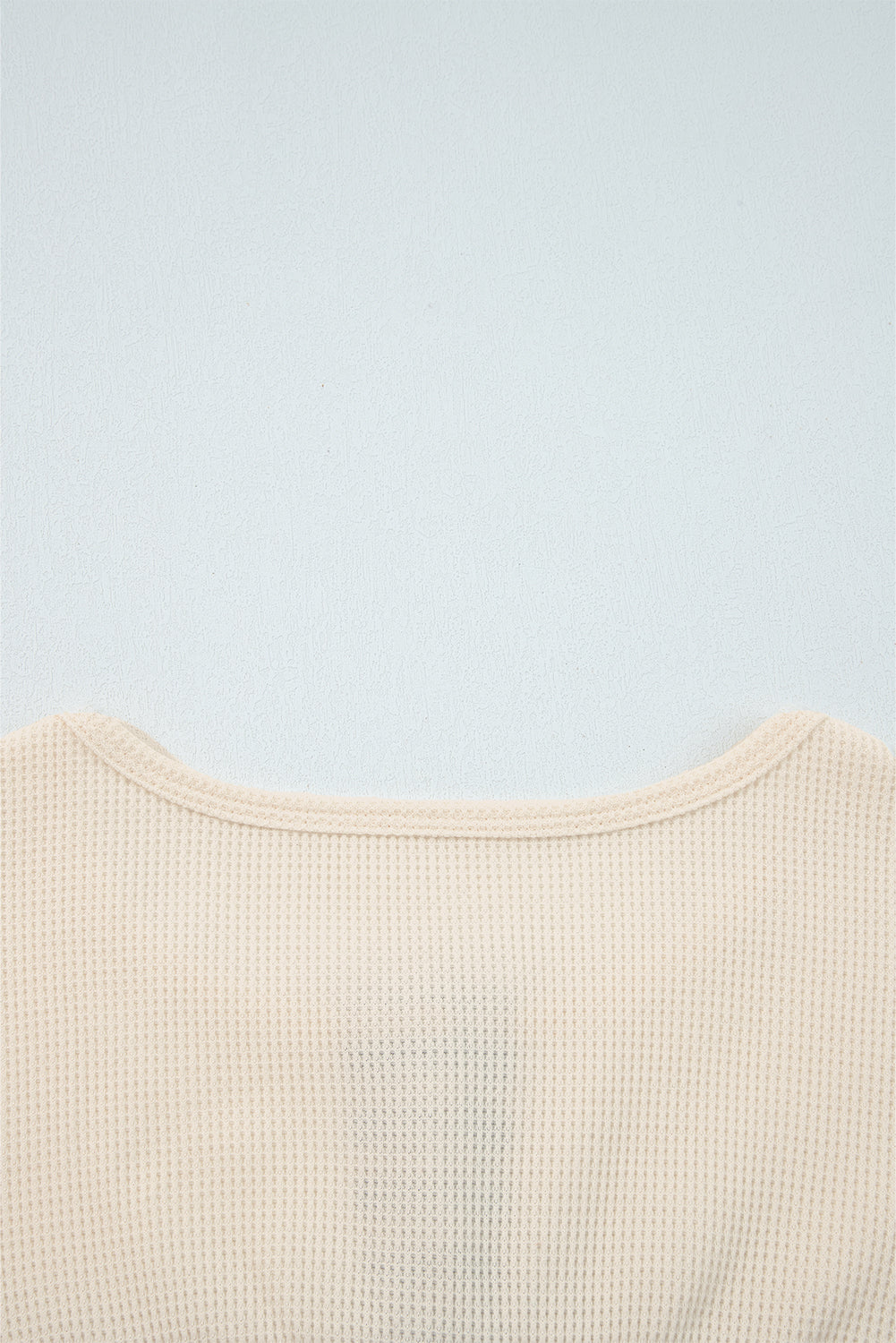 Beige Waffle Stripe Plaid Patchwork Henley Top
