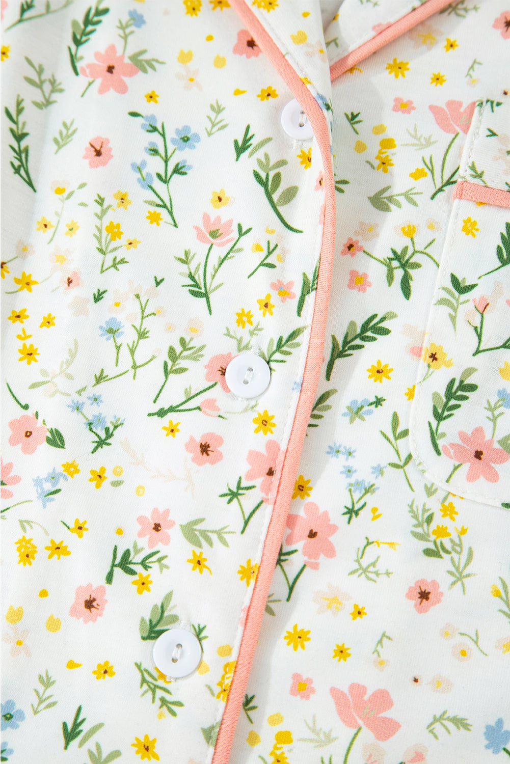 White Floral Print Ruffle Hem Shorts Pajama Set
