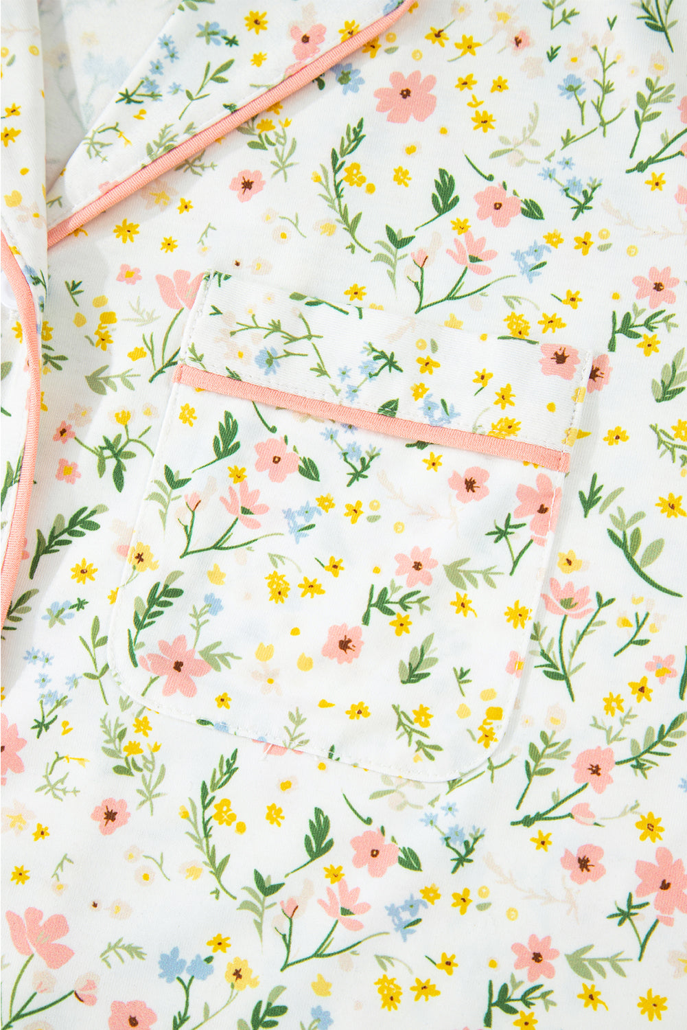 White Floral Print Ruffle Hem Shorts Pajama Set