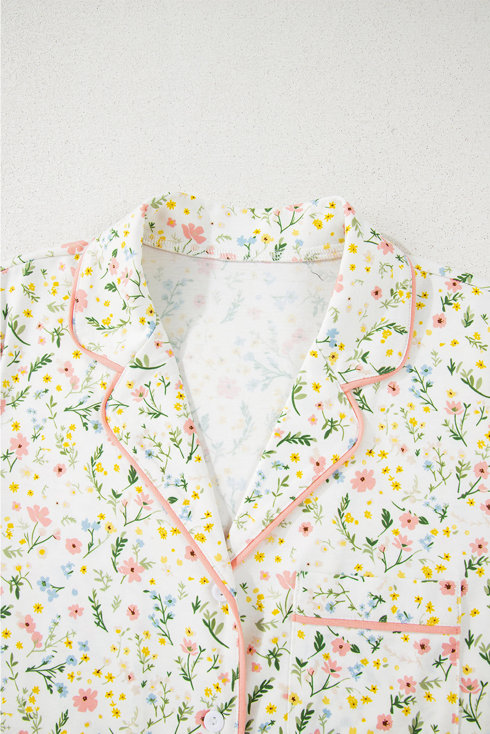 White Floral Print Ruffle Hem Shorts Pajama Set