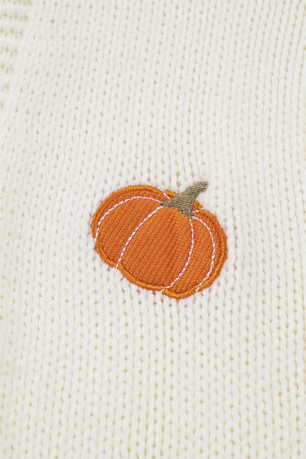 White Pumpkin Print Open Front Drop Shoulder Knit Cardigan